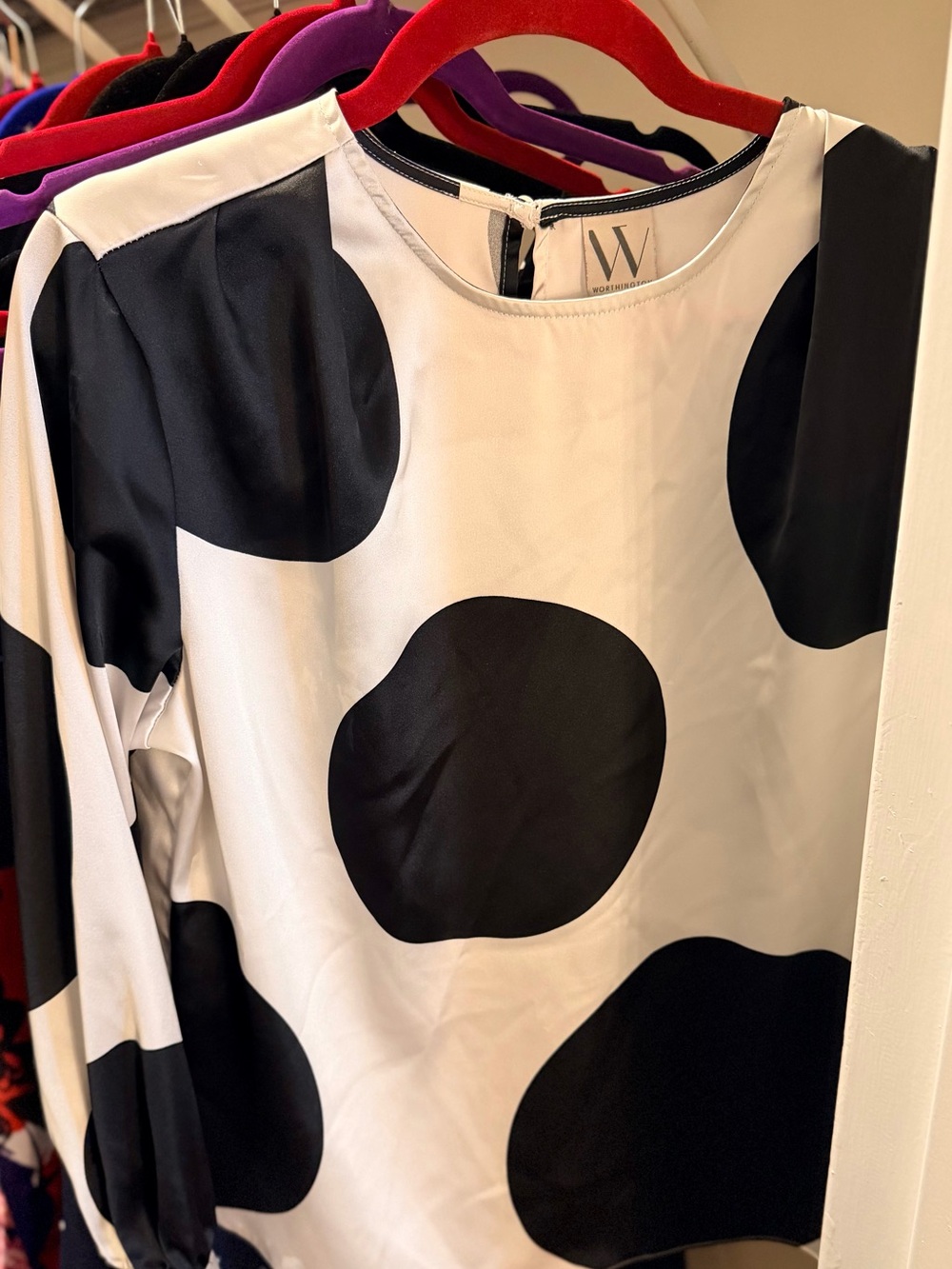 Worthington Black and White Polka Dot Long Sleeve Dress